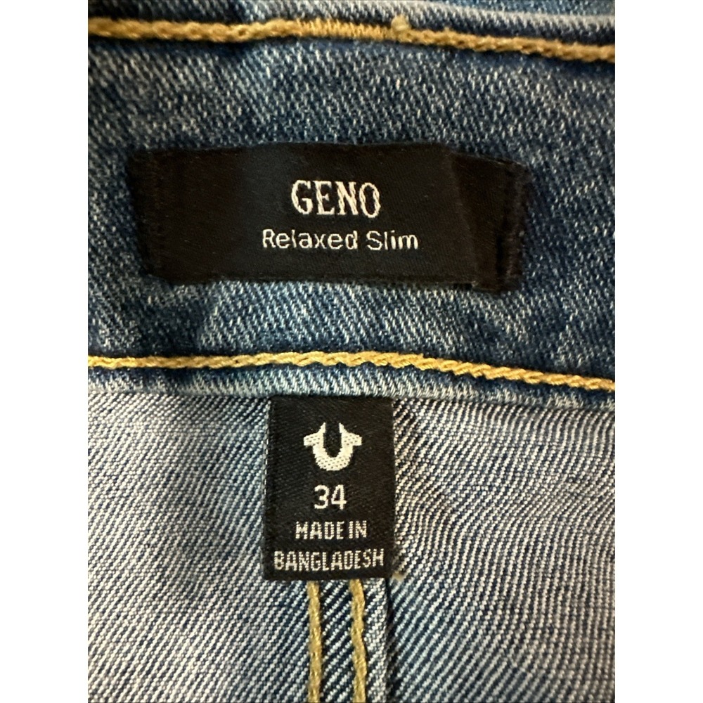 True Religion Jeans Mens Blue Sz 34x32 Geno Relaxed Slim World Tour Flap Pockets - Picture 5 of 8